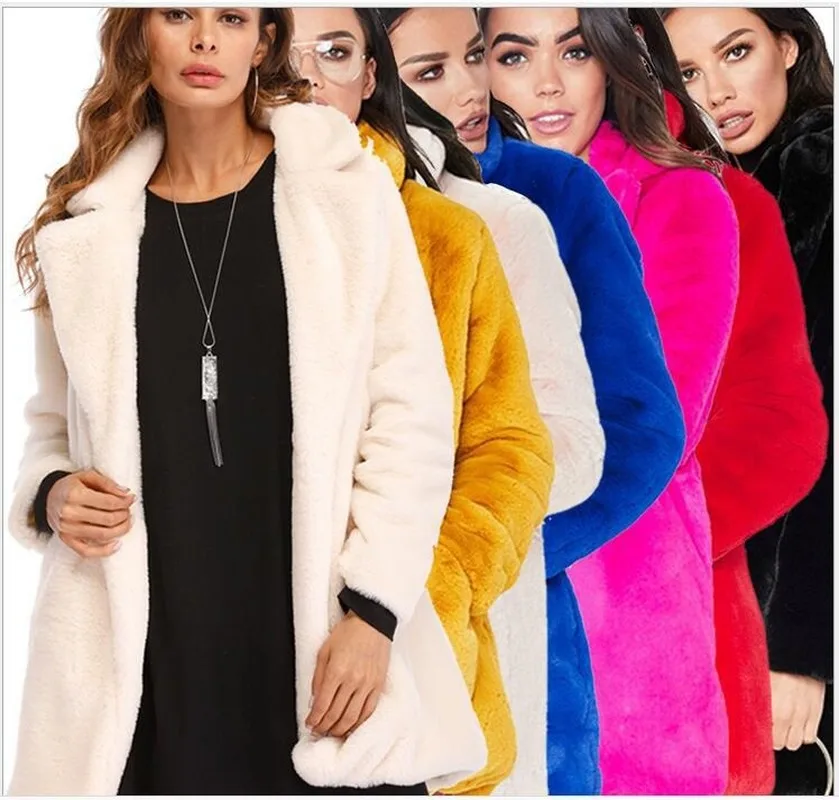 

Plus Size Pink Shaggy Women Faux Fur Coat Streetwear Autumn Winter Plush Teddy Thick Warm Coat Female Plus Size Overcoat Party