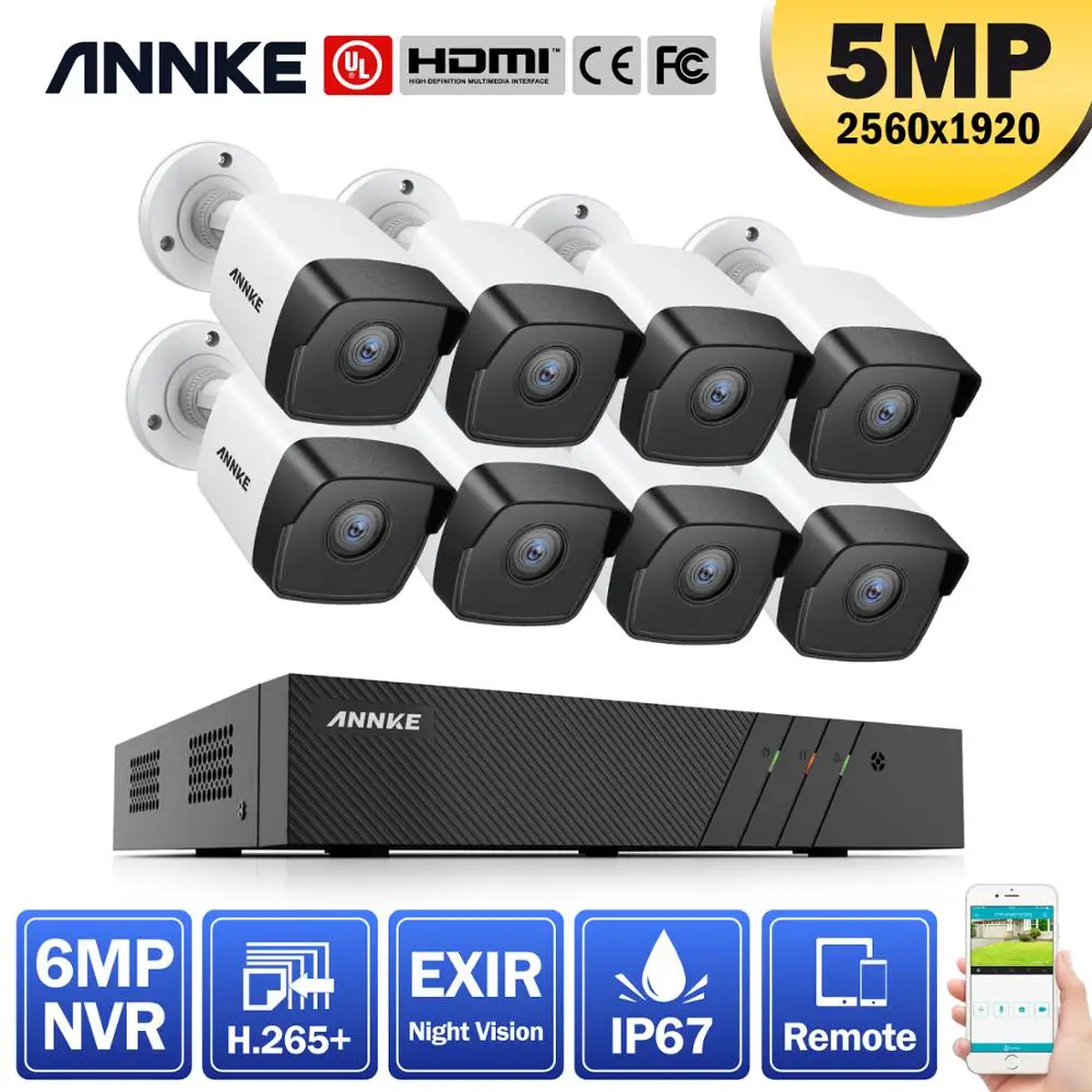 ANNKE 8CH FHD 5MP POE сетевая система видеонаблюдения H.265 + 6MP NVR с 8X камера Bullet