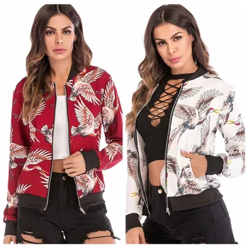 

Spring Autumn Winter Women's Fashion Jackets Female Loose Zipper Printing Style Round Neck Coat Long-Sleeve Casual Clothes New