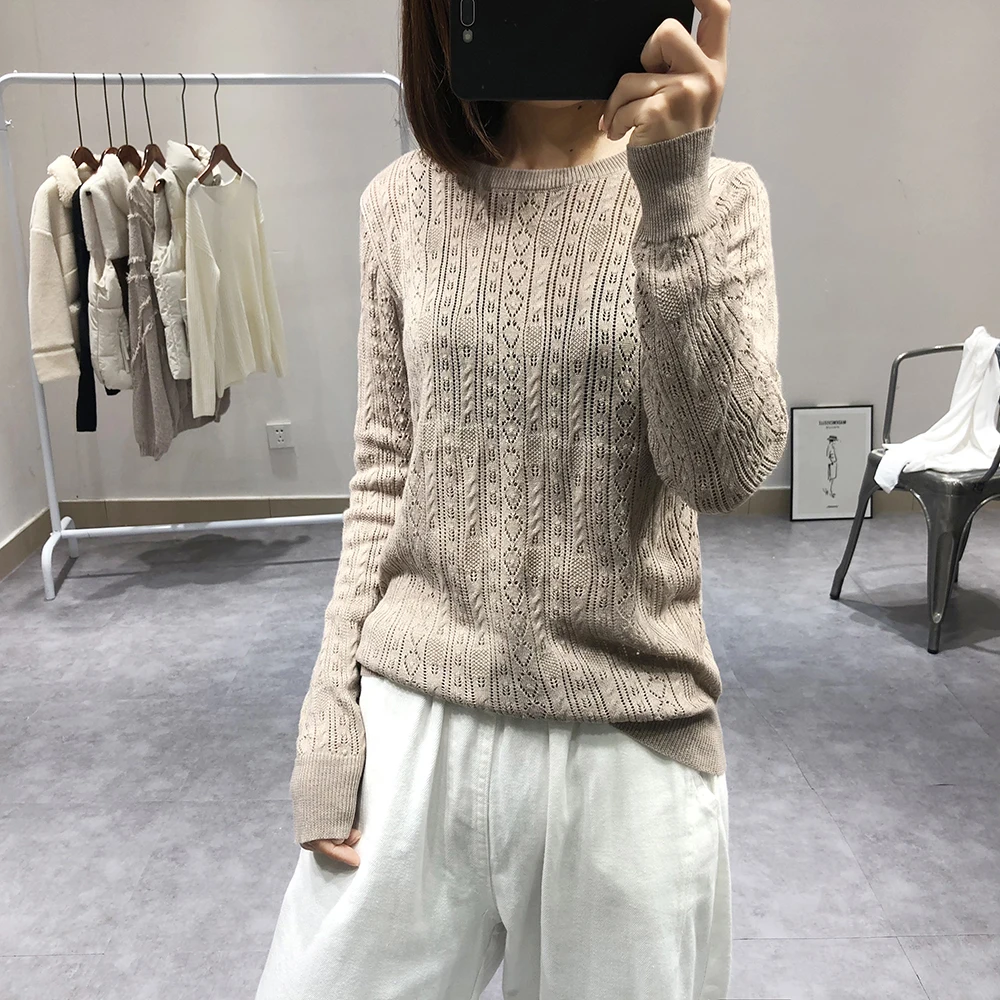 

Fall 2019 New Solid Hollow Out Sweater Women O Neck Fashion Slim Pullover Korean Style Pull Femme Office Lady 5 Colors Sweaters