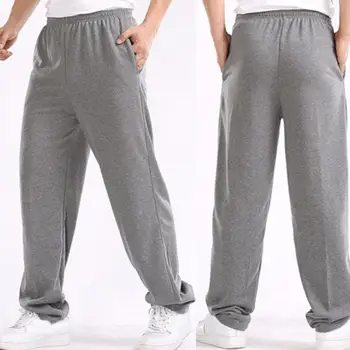 

2020 Men Solid Color Elastic Waistband Pockets Sports Hip Hop Loose Straight Pants