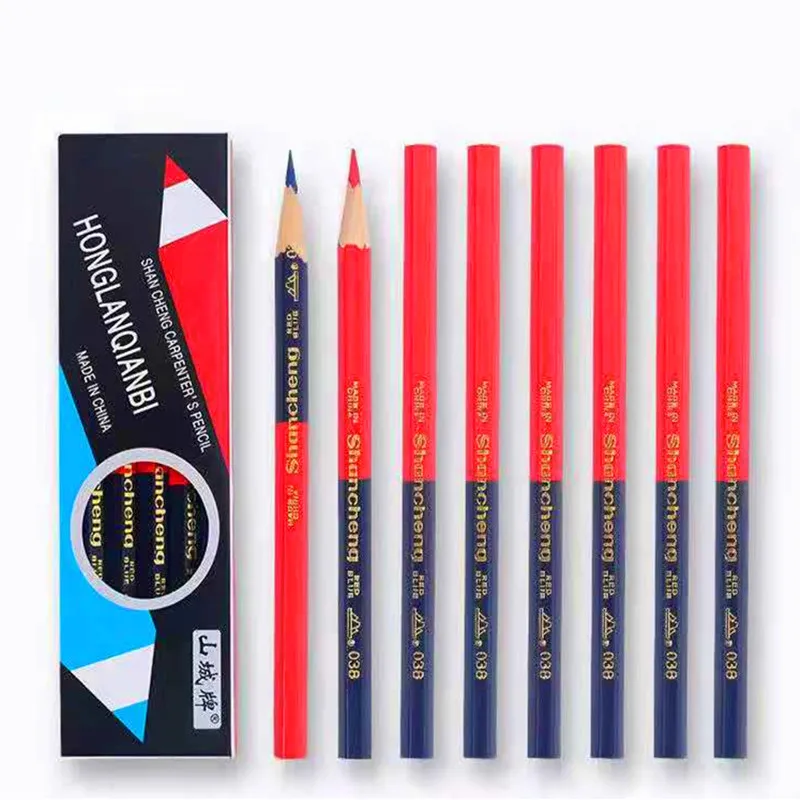 

10 pcs/lot Wooden Hexagon red/blue double colors HB pencil Carpenter Special-purpose Thick core Pencils Marking Drawing Tools