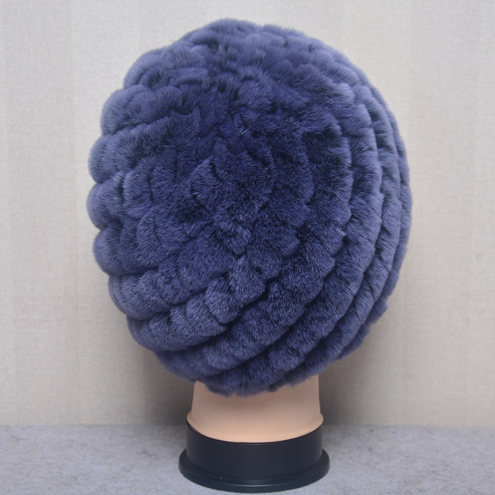 Fashion Women's Cap Real Rex Rabbit Fur Winter Fur Hat For Women Russian Real Fur Knitted Cap Headgear Winter Warm Beanie Hats 3