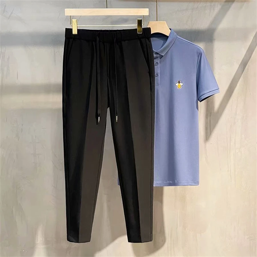 FOJAGANTO Spring Men Fashion Pants Solid Color Drape Small Straight Ankle-Length Pants Simple Business Casual Pants Male black casual trousers