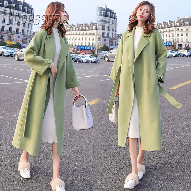 2019 Fruit Green Black Yellow Women Woolen Coat Long Style Plus Size Casual Female Overcoat | Женская одежда