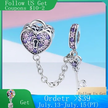 

Pandach 100% 925 Sterling Silver Key of Heart Lock Crystal CZ Charms Fit Original Design Bracelets & Necklaces Jewelry C772