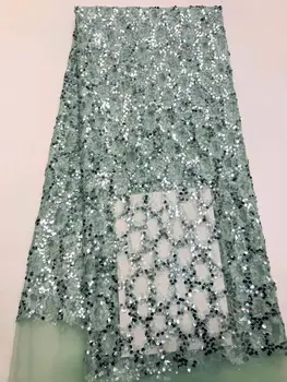 

6 colors (5yards/pc) Mint green African French tulle lace fabric with multi-styles sequins embroidery for charming dress FZZ731