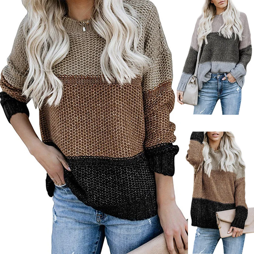 

Autumn winter striped knit sweater sweater fashion color matching pullover sweater knit sweater chic women