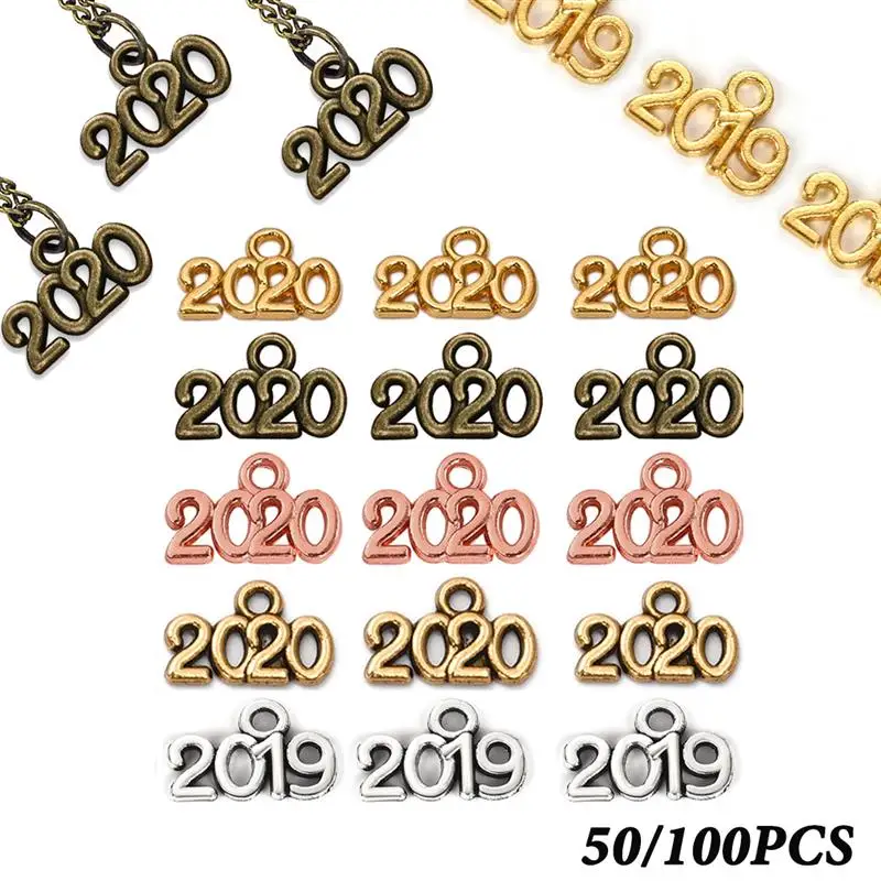 

50/100pcs Number 2020 14x9mm Year 2020/2019 Charms Pendants Gold Silver Alloy DIY Jewelry Making Pendant for Necklace Bracelet