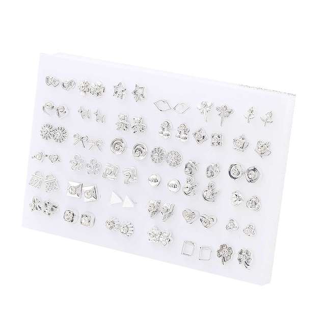Randomly Mixed Silver Color Women Butterfly Bowknot Flower Heart Small Plastic Stud Earrings Sets For Girl Jewelry Part