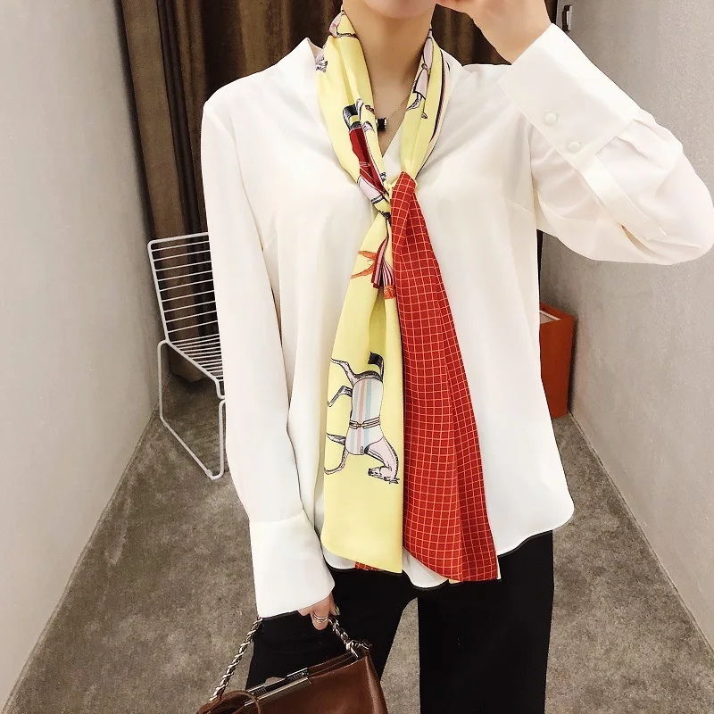 160 см роскошный бренд дизайн лошадь плед саржевый шарф двухслойный женский шарф галстук голова шелковые шарфы и Обертывания шейный платок для женщин - Цвет: yellow