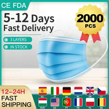 

In Stock 2000Pcs medical Mask Disposable Nonwoven 3 Layer Ply Filter Mask Mouth Face Mask Anti Flu Dust Pollution surgical Mask