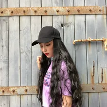 Длинные вьющиеся волосы большая волна парик шляпа женская кепка сшивание поддельные волосы черная бейсболка