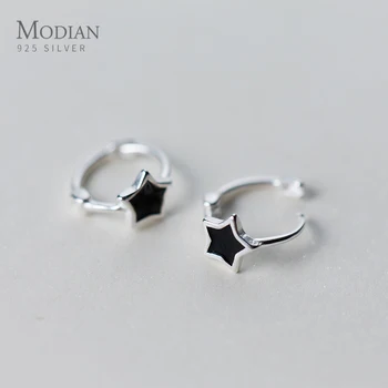 

Modian Luxury Black Enamel Star Earring 925 Sterling Silver Hoop Earrings for Women Anniversary Jewelry Brincos 2020 Fashion