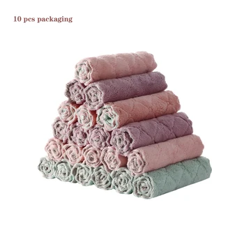 

10PCS Microfiber Double Sided Kitchen Towel Absorbent Dish Cloth Non-stick Oil scouring pad Household Tableware Cleaning