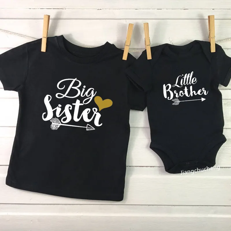 Family Matching Outfits Brother Sister Summer Tshirt Baby Boys Romper Little Boy Bodysuit Big Sister T-shirt Summer Kid Top Tees 2