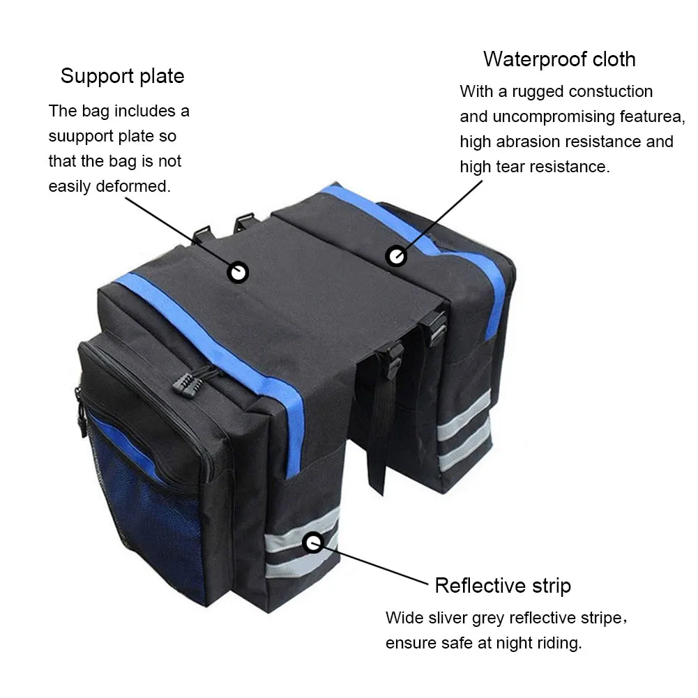 Двойная корзина, аксессуар, портативный, для горного велосипеда, для улицы, для переноски багажа, заднего сиденья, прочный, практичный, сумка для багажника, Светоотражающая полоса