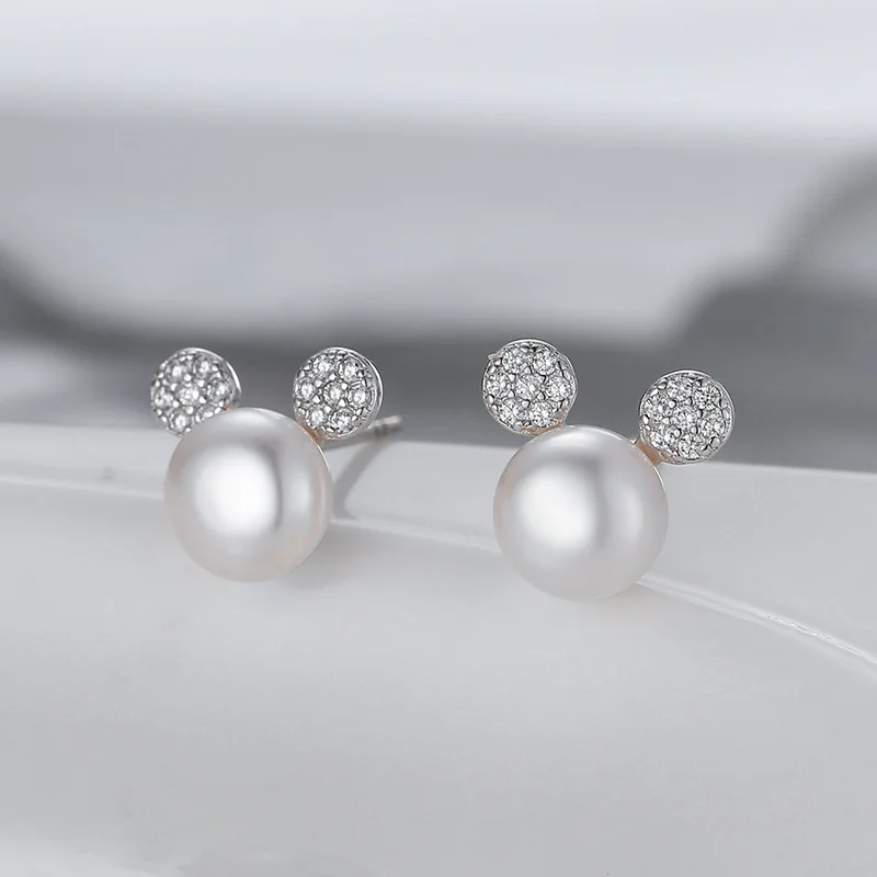 925 пробы, серебряные детские серьги, модные классические серьги в виде мышки, стразы, пресноводные жемчужные серьги для девочек, подарок на день рождения, ювелирное изделие