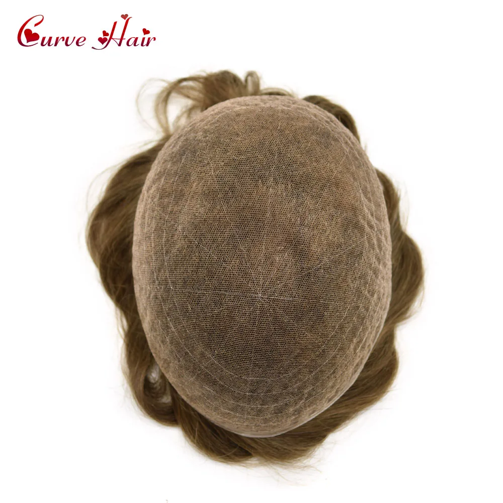 Full French Lace Human Hair Toupee For Men 80%-90% Light Density Full Lace Mens Replacement System Black Brown Blonde Grey color