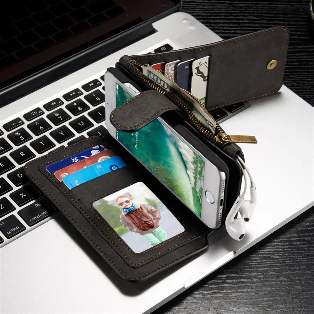 Phone Case For iPhone 11 Pro Max X XS MAX XR 5 6 6Plus 6s 7 8 Plus Retro Leather Zipper Card Wallet Bag Magnetic Back Cover | Мобильные