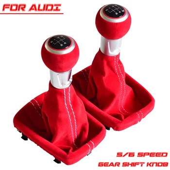

Top Quality 5/6 Speed complete Black Red Gear Shift Knob Suede Leather Gaiter Boot Cover For Audi A3 S3 2001 2002 2003