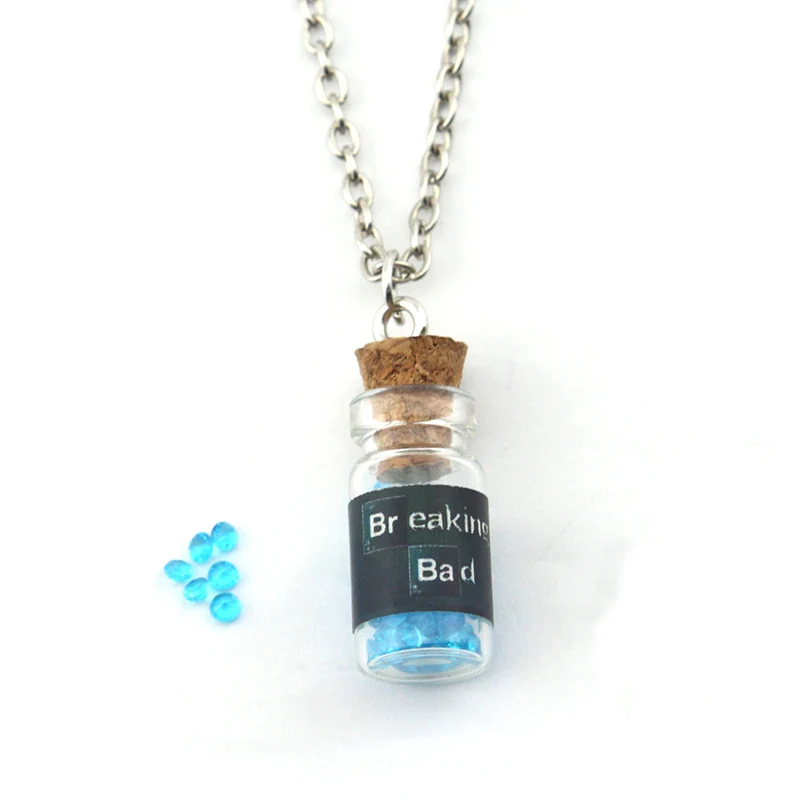 

New Breaking Bad Pendant Necklace Jewelry crystal sky blue vial cork necklaces bath salt Christmas Gifts For Women Men Fans