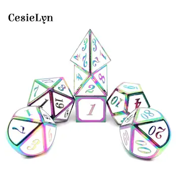 

【Promotion】CesieLyn Rainbow Metal Dice 7pcs Polyhedral for Table Games RPG D&D RPG MTG Dice Game with Black Dice Bag