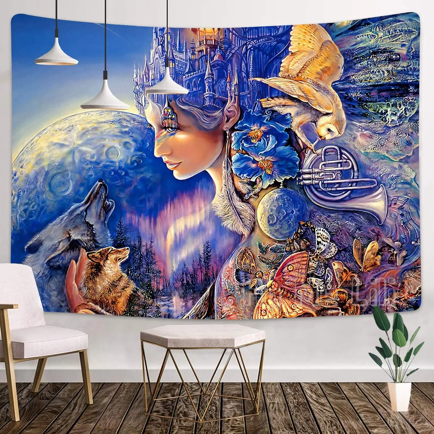 Beautiful Girl Tapestry Fairy Tales Wolf Tapestry Art Decor Wall
