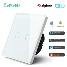 BSEED-interruptores táctiles Zigbee con Wifi, 1/2/3 entradas, 1 vía, Sensor de luz inteligente, Control por Tuya, Smart Life, Google, Alexa