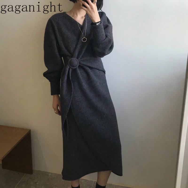 Gaganight корейское модное женское шерстяное платье осень зима новые Необычные