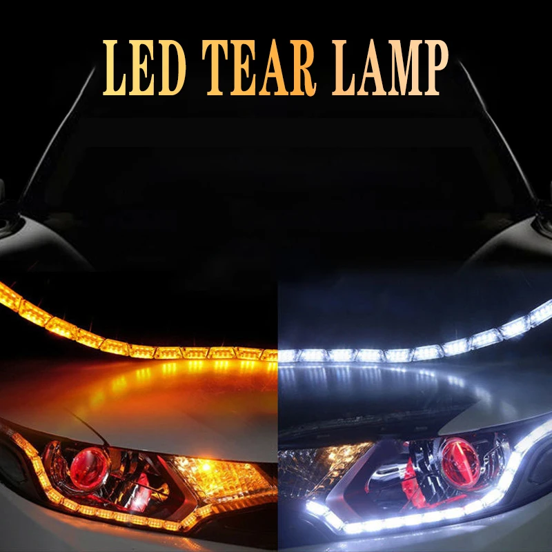 2pcs Interior Decorative DRL Daytime Running Light Flexbile Streamer Turn Signal Headlight Strip