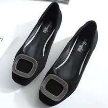 Размеры 34-43 и выше женские Стразы с пряжкой; квадратный носок; обувь из замши; женские слипоны в Прозрачные ботинки из дышащего материала на платформе; балетки; женские мокасины