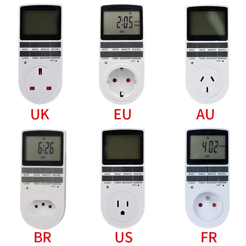 EU Electronic Digital Timer Switch US FR BR Plug Kitchen Timer Socket Outlet 230V 110V 7 Day 12/24 Hour Programmable Timing 2