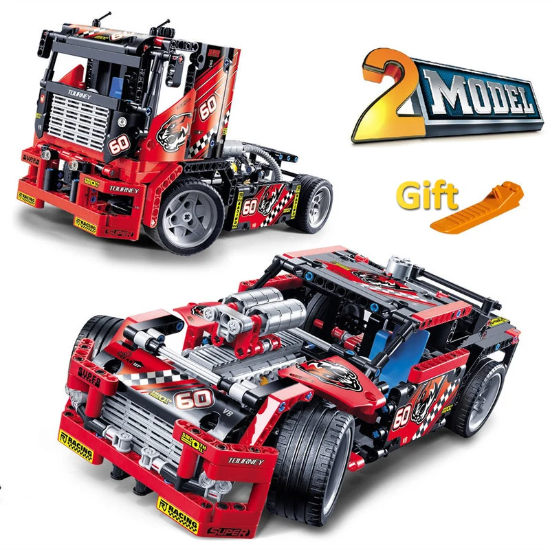 

608pcs Race Truck Car 2 In 1 Transformable Model Building Block Sets Decool 3360 DIY Toys Compatible Technic 42041