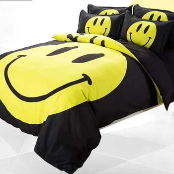 

Smile Bedding set black yellow Duvet Cover pillowcase Bed Set Twin queen king size beddings