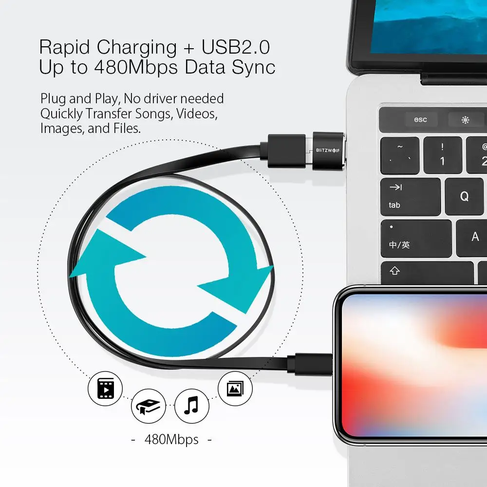 BlitzWolf BW-A4 mini type C к USB2.0 OTG адаптер конвертер 2 шт. для samsung huawei телефон высокоскоростные адаптеры для мобильных телефонов