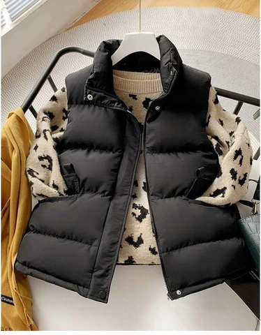 Autumn Winter Cotton Jacket Vest Women Loose Vest Waistcoat Zipper Warm Waistcoat Female White Duck Down Coat Sleeveless