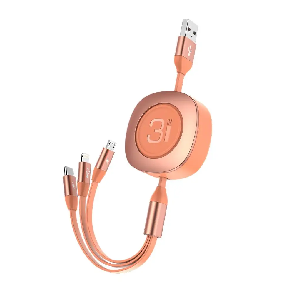 Orange ROCK G3 Выдвижной USB Micro кабель для iPhone 6 Тип c зарядное устройство Шнур портативный 3 в 1 USB кабель для зарядки для xiaomi/samsung Kable - Цвет: Orange