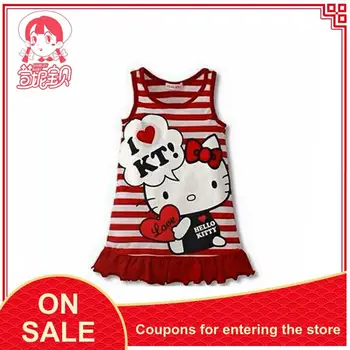

Little Girl Summer Dress Hello Kitty Girl Baby Child Short Dress KT Striped Vest Dress Girl Pleated Dress SHIRLEY Baby Cotton