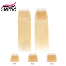 Stema 4x4 5x5 6x6 прямые кружевные волосы с детскими волосами#613 блонд Часть 10-22 дюймов бразильские Remy человеческие волосы