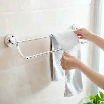 

Metal Puch Free Towel Racks Bathroom Bath Towel Holder Toilet Seamless Suction Cup Rack Double Towel Rail