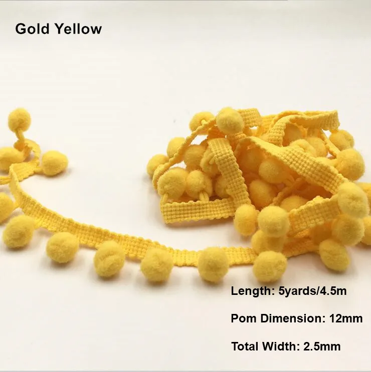 Lav10 Gold Yellow 5 Ярд пятнистая лента красочное кружево с помпонами отделка шар бахрома кружево лента Вязание для ткани или сумки DIY Швейные аксессуары - Цвет: Lav10 Gold Yellow
