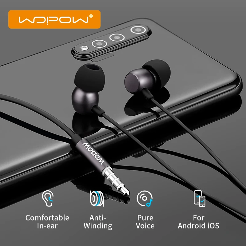 WOPOW проводные наушники с микрофоном 3 5 мм вкладыши Наушники Hi Fi стерео звук