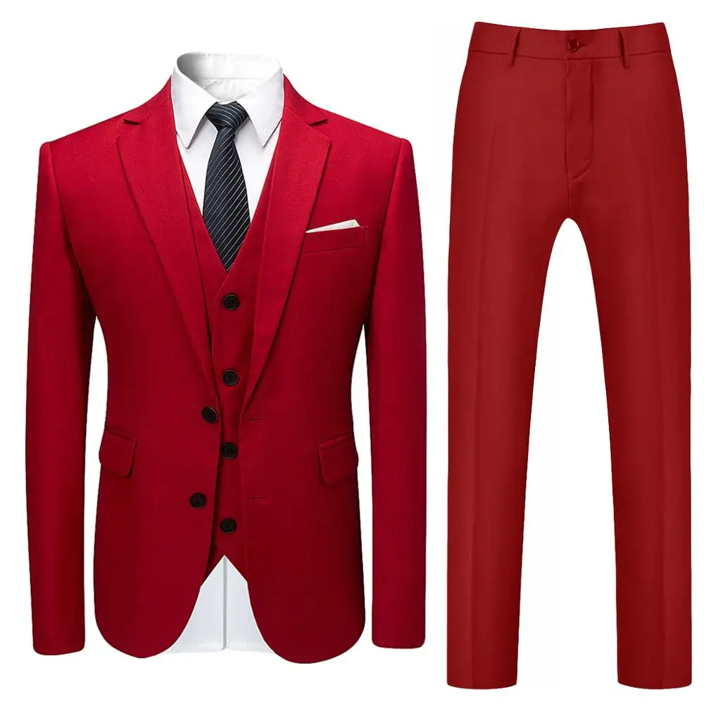 Красные мужские костюмы, свадебные, вечерние, мужские костюмы, новейший дизайн, 3 предмета, костюмы, пиджак+ жилет+ штаны - Цвет: as photo