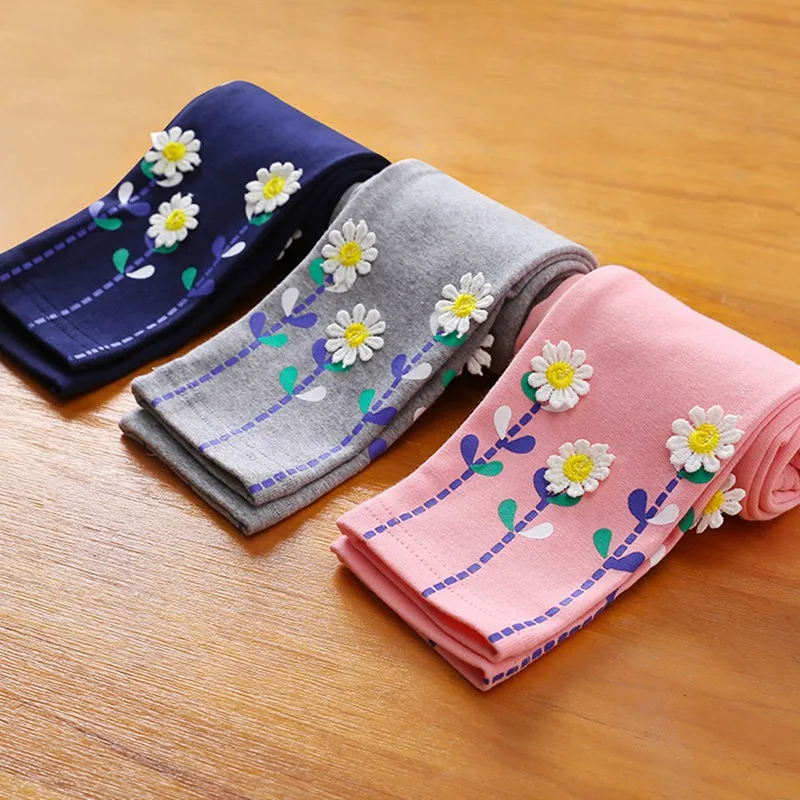 Autumn Toddler Baby Girls Kids Skinny Pants Warm Leggings Girl Flower Pattern Stretchy Pants Trousers Elastic Legging 2-7T
