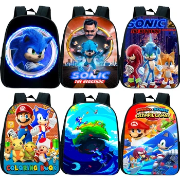 

12inch Sonic Backpack Kids Cartoon Kindergarten School Bags Toddler Rucksack Children Anime Mario Primary Knapsack