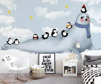 

CJSIR Children's Baby Room Wallpaper Mural Antarctic Cute Dolphins Seal Background Wall Decoration Background 3d Wallpaper