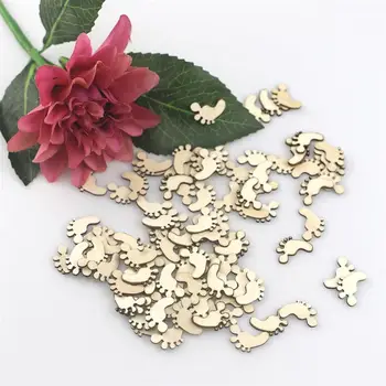 

1 Bag of 200Pcs Little Feet Shape Wooden Slices DIY Wooden Handmake DIY Decor Pendant Craft Party Supplies for Birthday Wedding