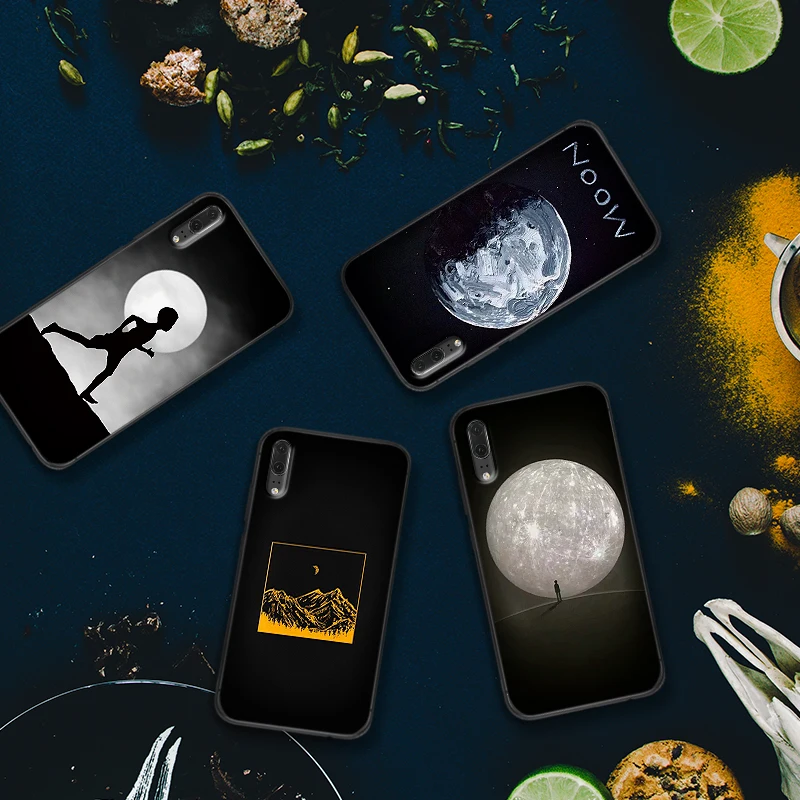 Черный с белой луной звезды астронавт силиконовый чехол для телефона huawei Honor 9X 8X 7X