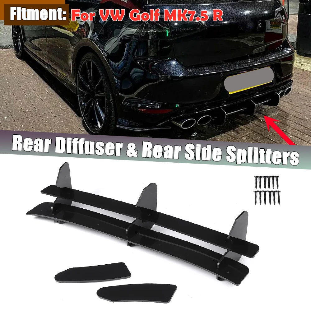 

Car Rear Bumper Diffuser & Rear Side Splitters Spoiler Lip Rear Bumper Protector Black For Volkswagen For VW For Golf MK7.5 R